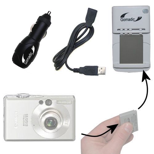 Gomadic Portable External Battery Charging Kit suitable for the Canon Digital IXUS i7   Includes Wall; Car and USB Charge Options