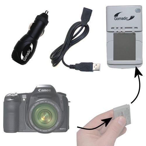 Gomadic Portable External Battery Charging Kit suitable for the Canon EOS 10D   Includes Wall; Car and USB Charge Options