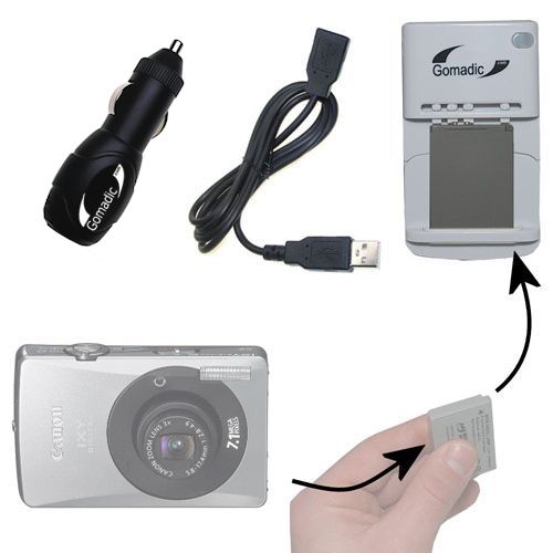 Gomadic Portable External Battery Charging Kit suitable for the Canon IXY Digital 11 IS   Includes Wall; Car and USB Charge Options