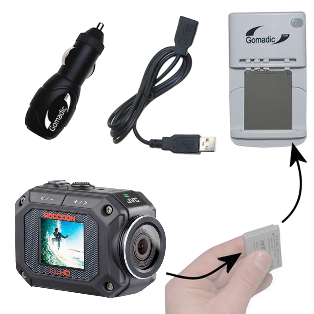 Lithium Battery Fast Charger compatible with the JVC GC-XA2 Action Camera