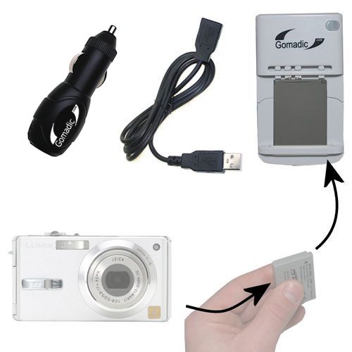 generatie bloem Dom Gomadic Portable External Battery Charging Kit suitable for the Panasonic  Lumix DMC-FX7 Includes Wall; Car and USB Charge Options