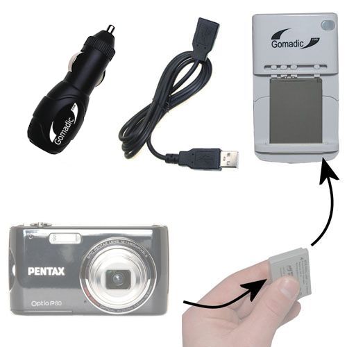 Lithium Battery Fast Charger compatible with the Pentax Optio P80