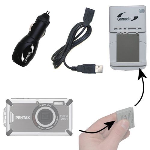 Lithium Battery Fast Charger compatible with the Pentax Optio W80