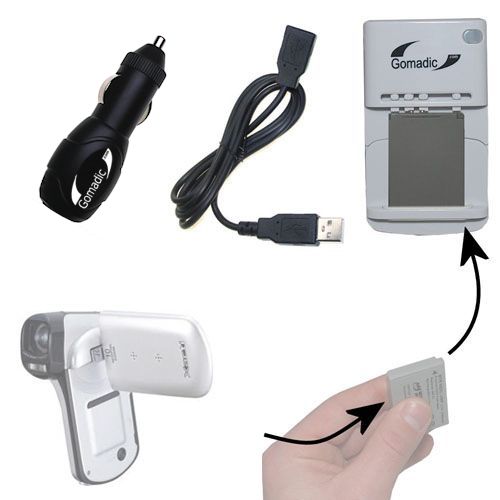 Gomadic Portable External Battery Charging Kit suitable for the Sanyo Xacti VPC-CG20   Includes Wall; Car and USB Charge Options